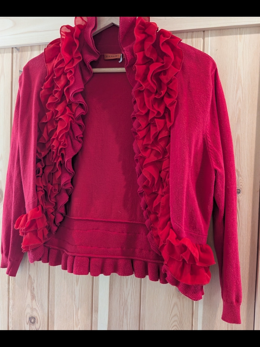 Barami Red Ruffle Cropped Cardigan Sweater - Picture 4 of 8